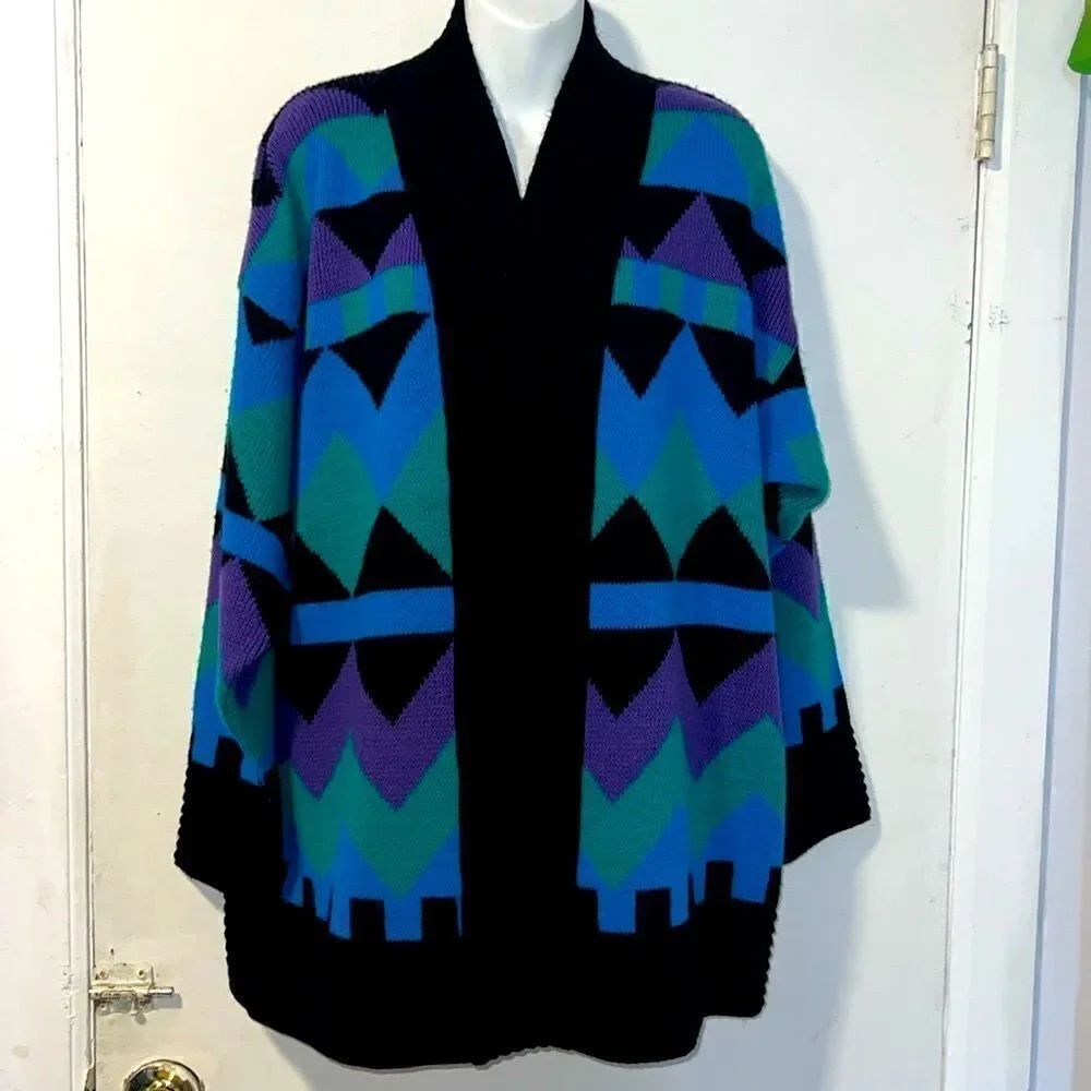 WORTHINGTON VINTAGE Multicolor Zig Zag Pattern Cardigan-L
